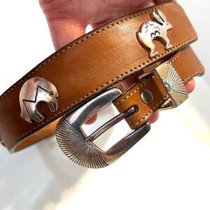 Silver Creek Brown Leather Belt with Silver & Rose Toned Fetishized  Size 28